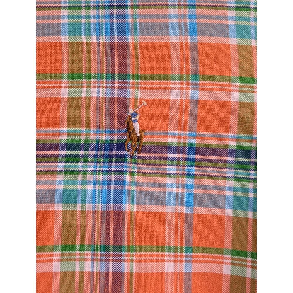 Ralph Lauren Orange Plaid Mens Medium Flesh Pony Button‎ Down Long Sleeve Shirt - Picture 4 of 9